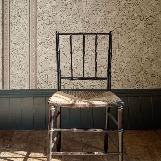 Etched Scrolling Tulip Parchment Wallpaper