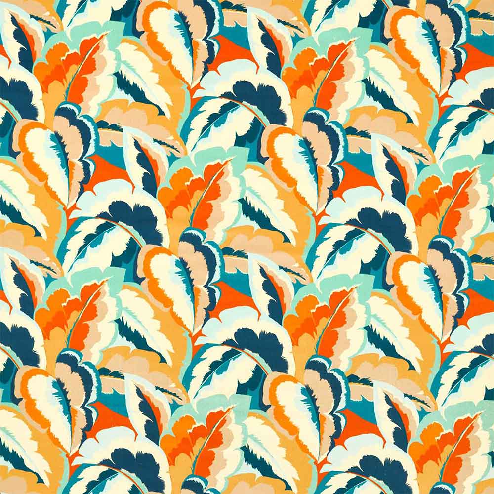 Calathea Velvet Azul & Onsen & French Ochre & Paprika Fabric