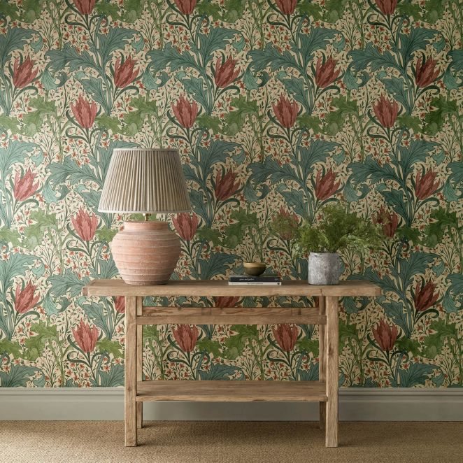 Lent Lily Plum & Bayleaf Wallpaper