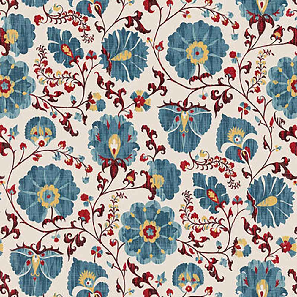 Zarafshan Indigo Cranberry Fabric