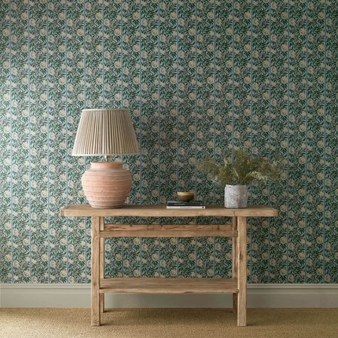 Peony Trellis Soft Blue & Nettle Wallpaper