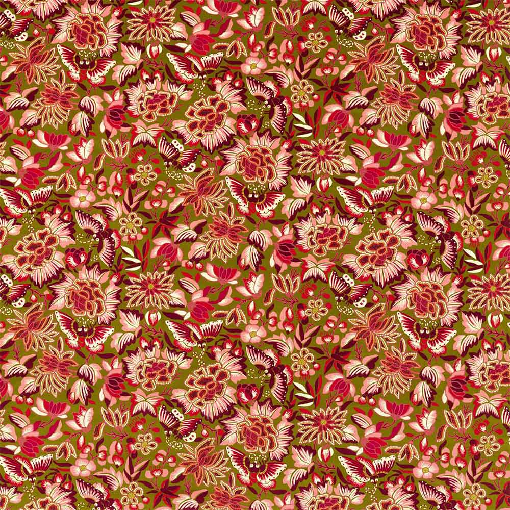 Amara Butterfly Olive  & Lotus Pink Fabric