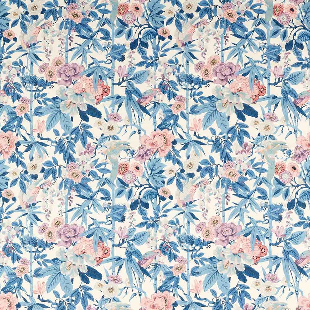 Bamboo & Bird China Blue  & Lotus Pink Fabric