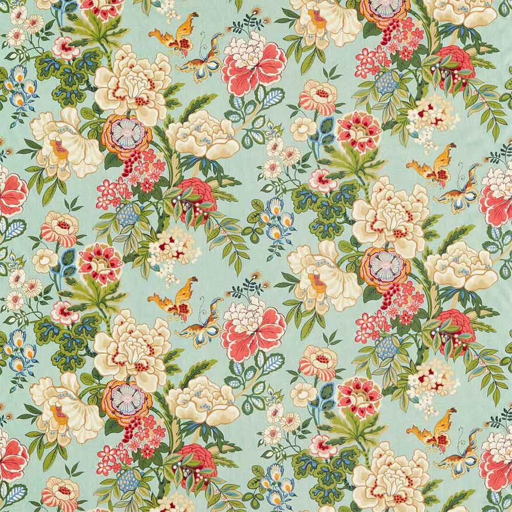 Emperor Peony Jade & Apricot Fabric