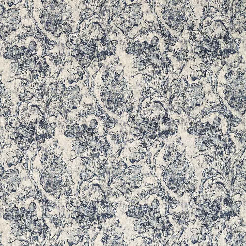 Fringed Tulip Toile Woad Fabric