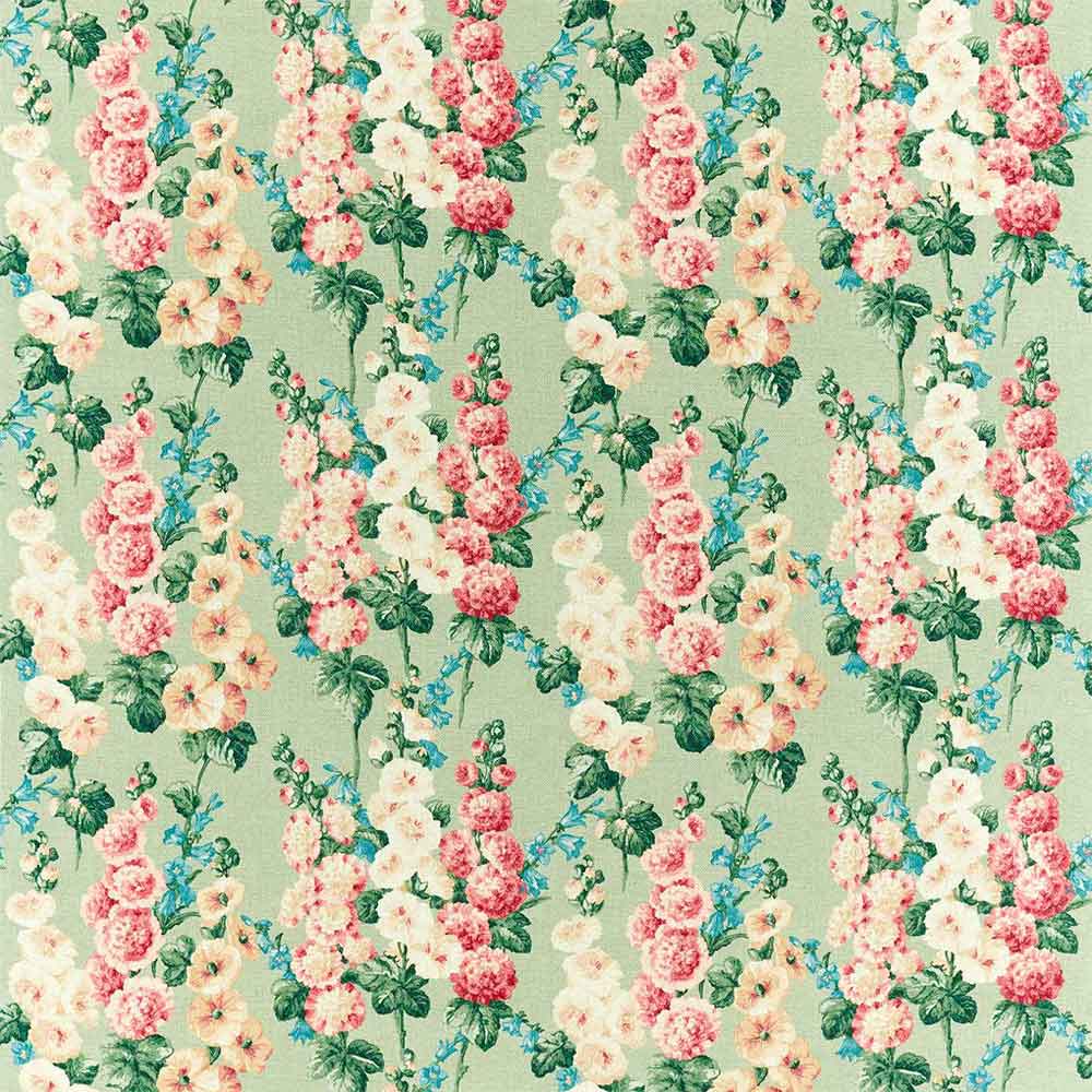 Hollyhocks Sage &  Rose Fabric