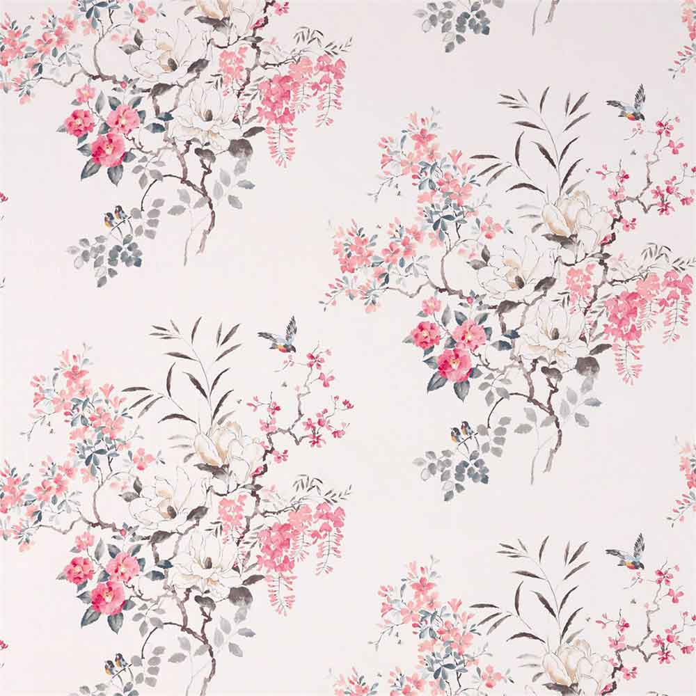 Magnolia & Blossom Coral & Silver Fabric