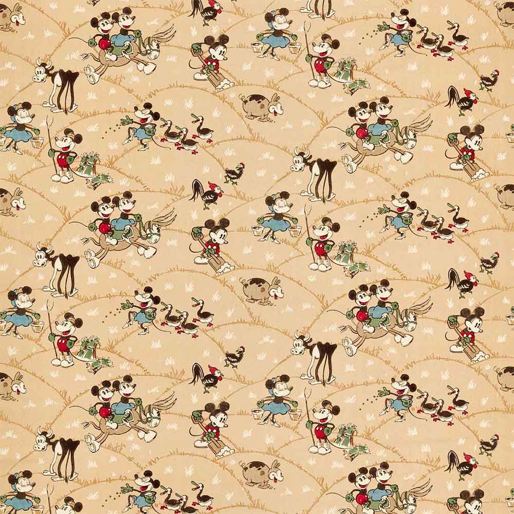 Mickey At the Farm Butterscotch Fabric