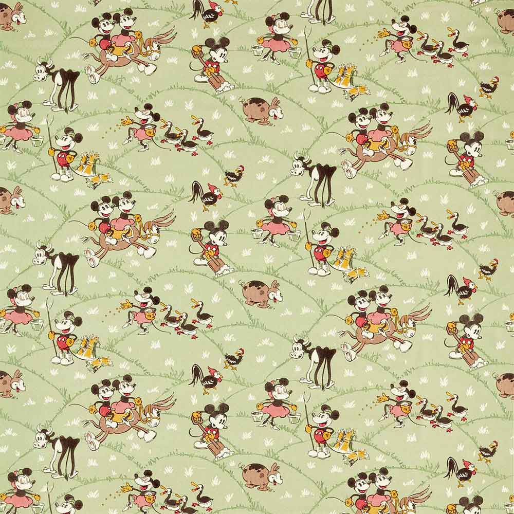 Mickey At the Farm Macaron Green Fabric