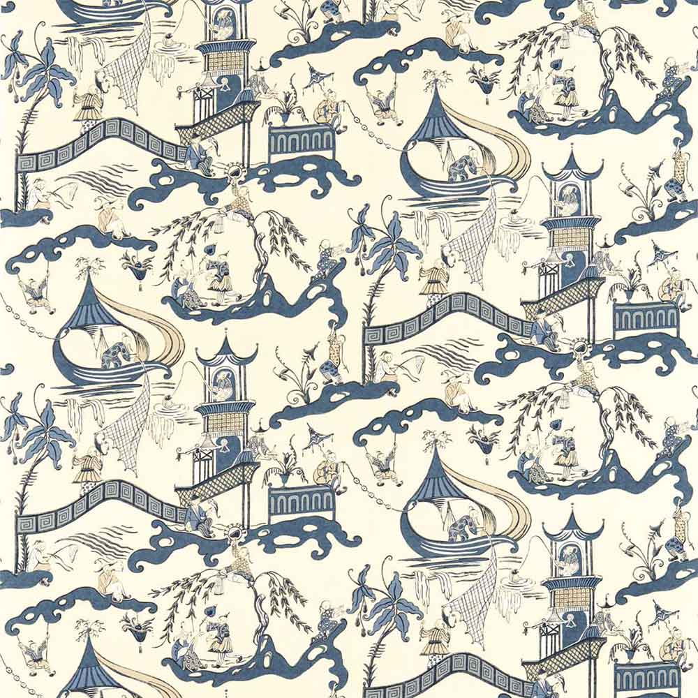 Pagoda River Indigo & Blue Fabric