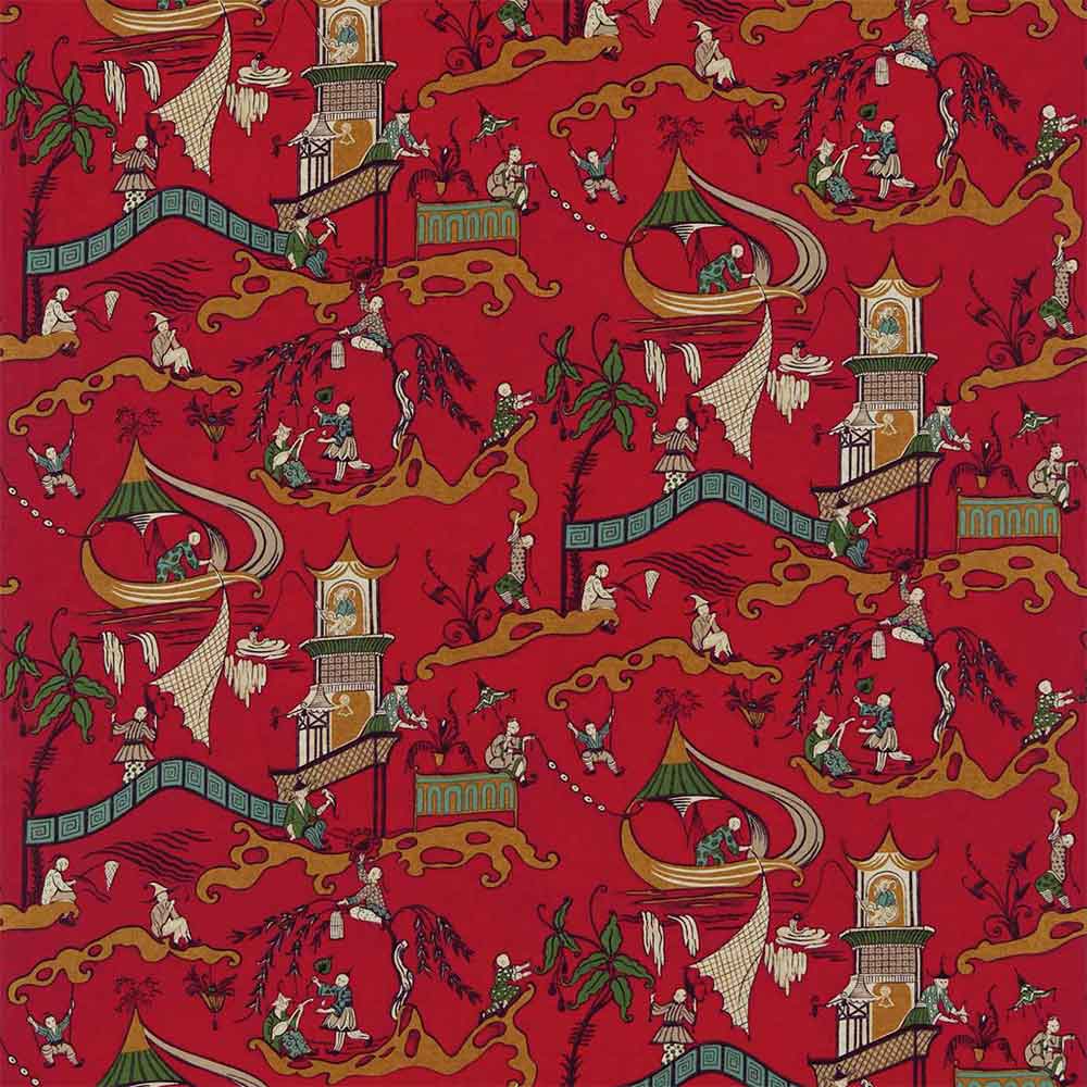 Pagoda River Red & Gold Fabric