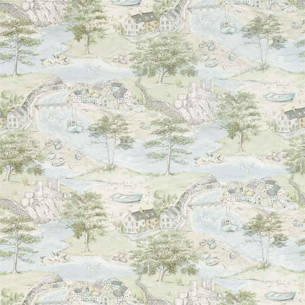 Sea Houses Tidewater Blue Fabric