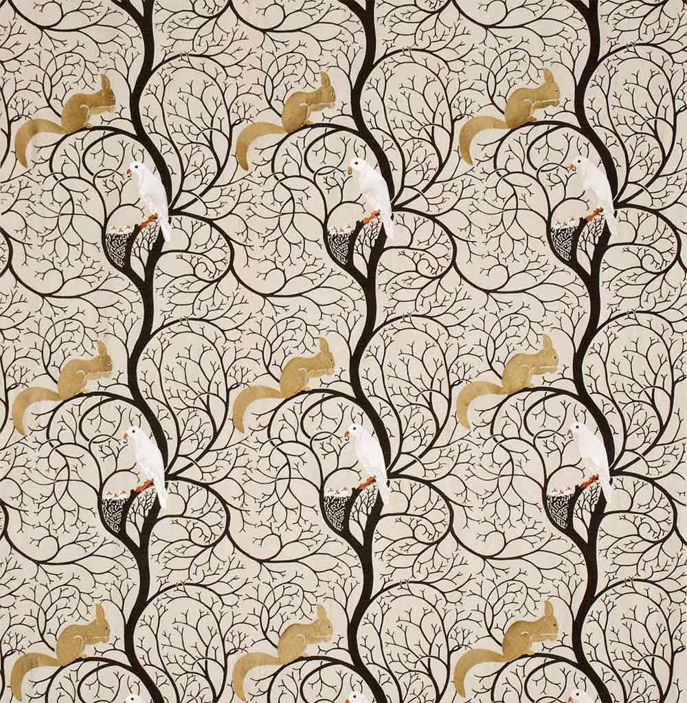 Squirrel & Dove Embroidery Linen & Ivory Fabric