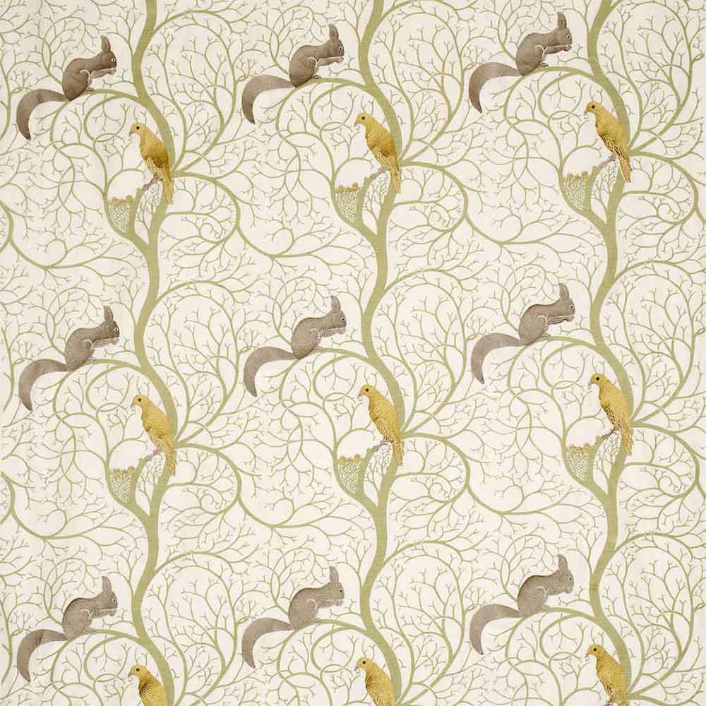 Squirrel & Dove Embroidery Sage & Neutral Fabric