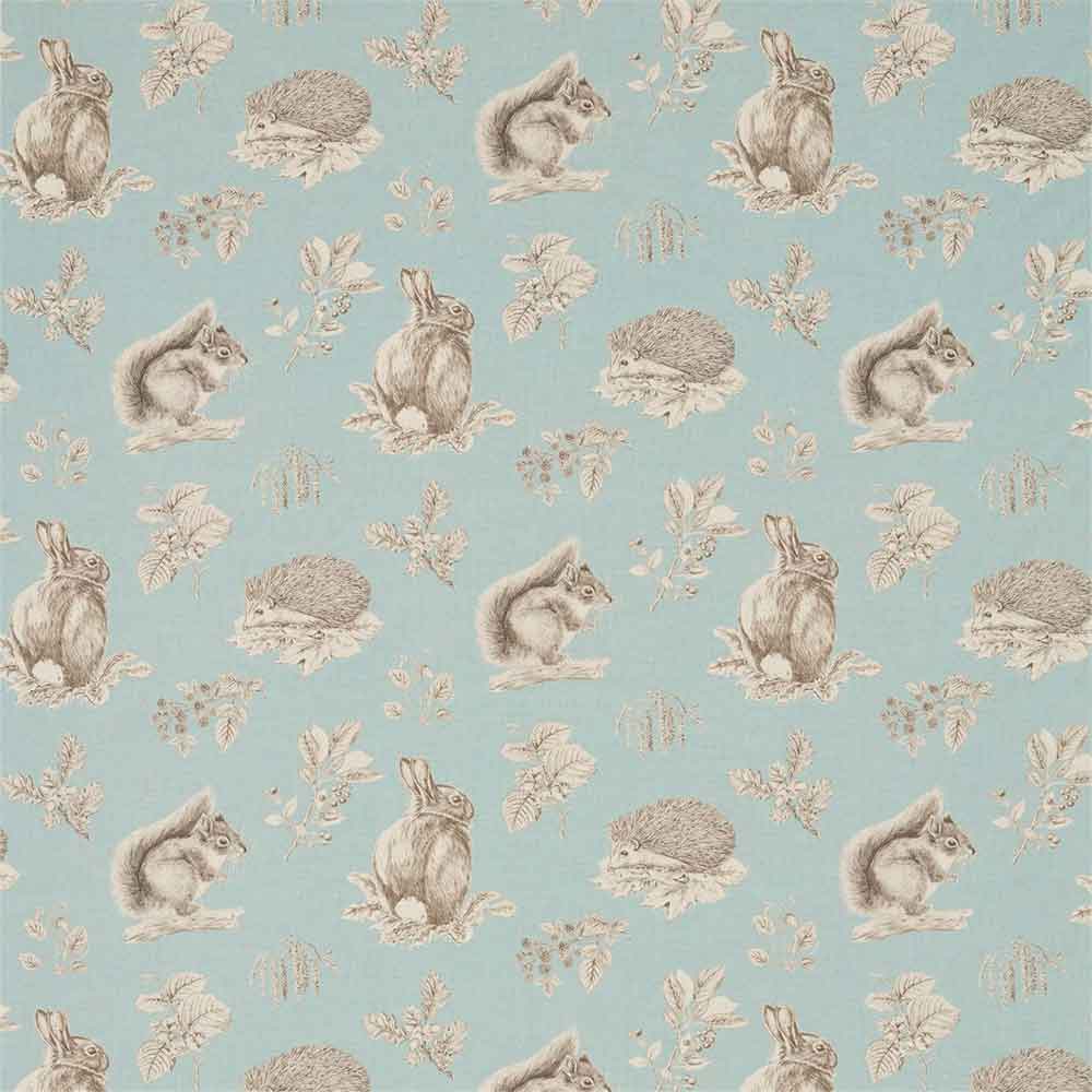 Squirrel & Hedgehog Sky Blue & Pebble Fabric