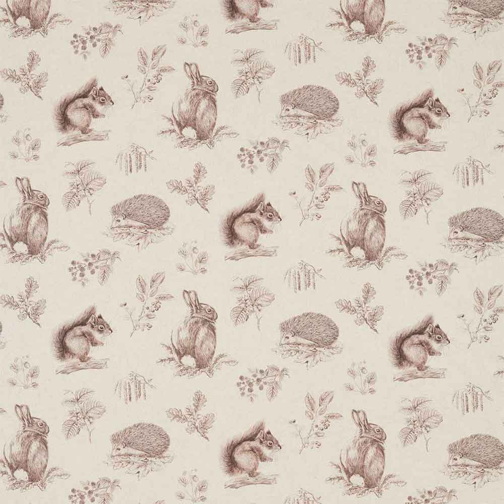 Squirrel & Hedgehog Walnut & Linen Fabric