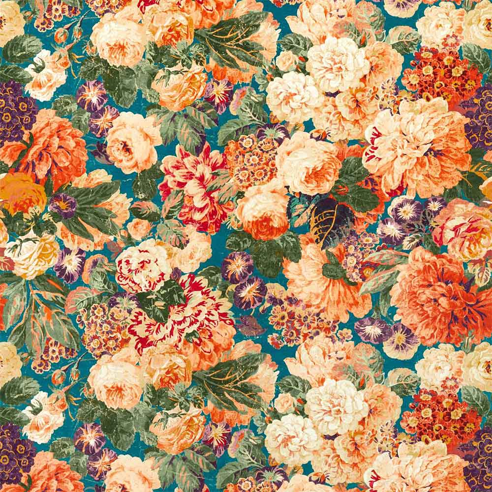 Very Rose and Peony Kingfisher & Rowan Berry Fabric