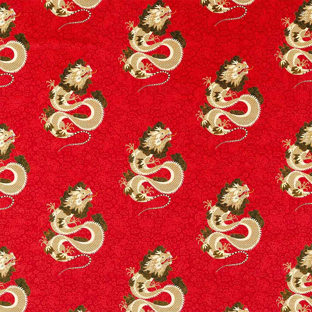 Water Dragon Cinnabar Red Fabric