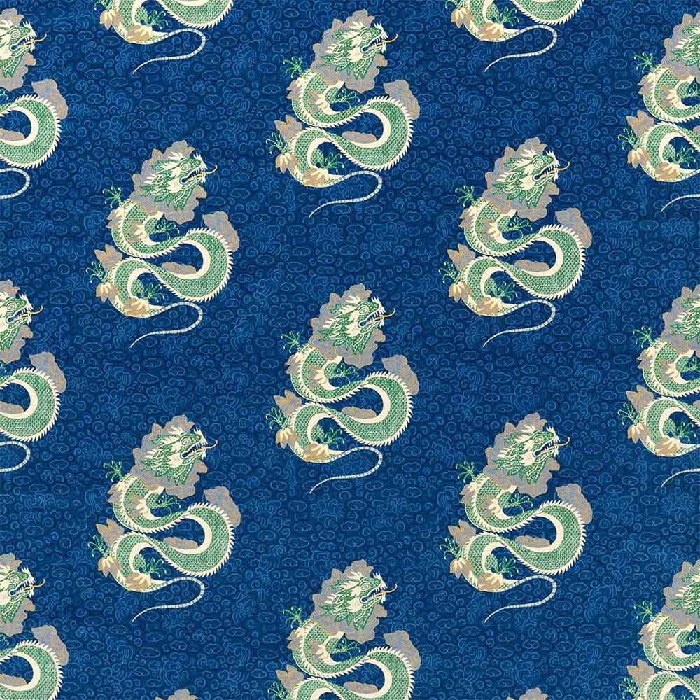 Water Dragon Emperor Blue & Emerald Fabric