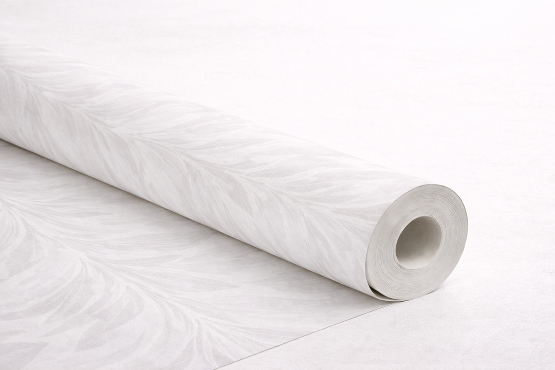 White wallpaper roll showing tonal variation and texture
