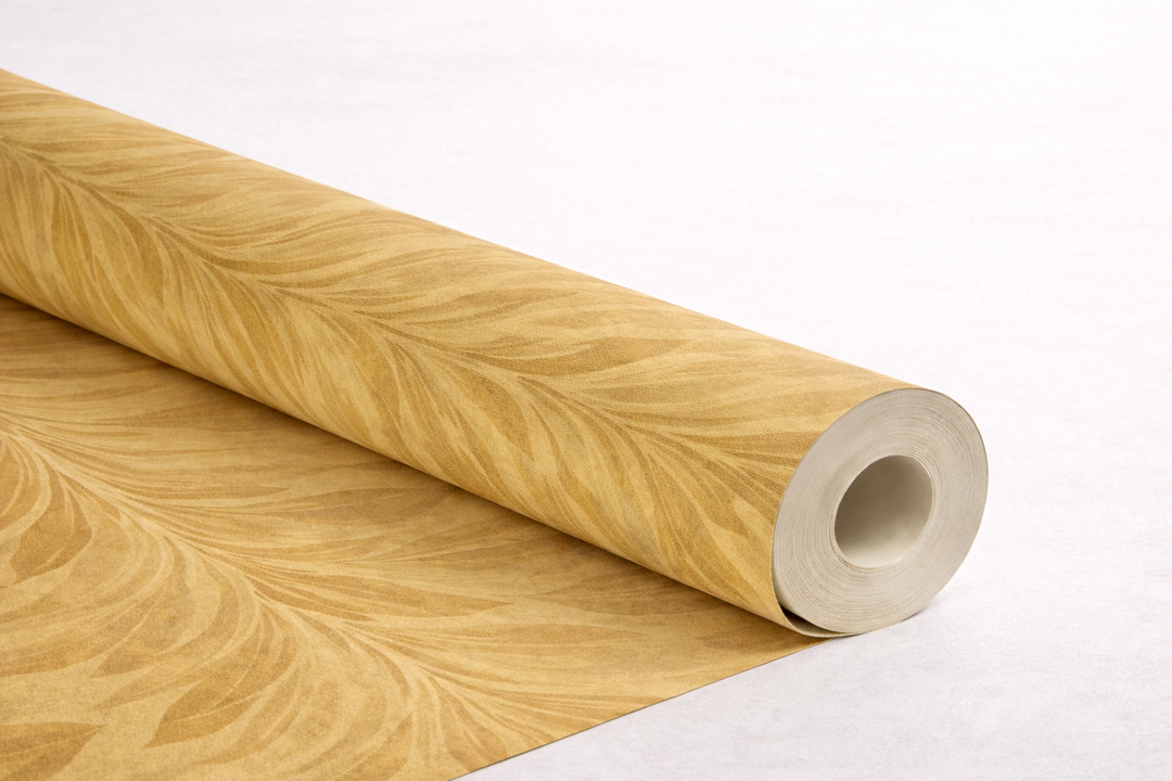 Yellow wallpaper roll showing tonal variation and texture