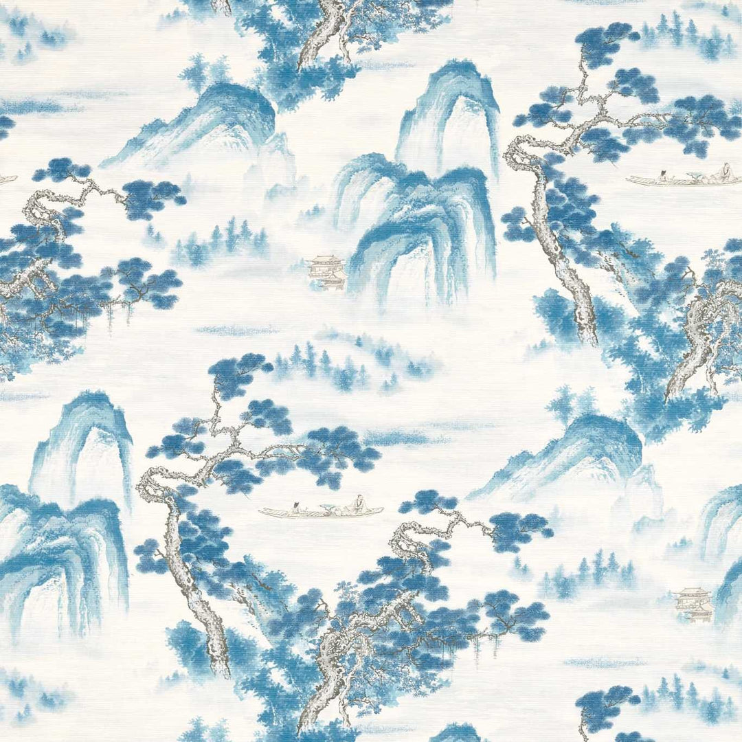 Floating Mountains (on Unique Ground) Indigo Wallpaper
