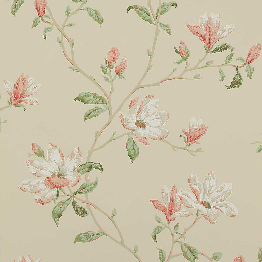 Colefax & Fowler Marchwood Wallpaper | Coral & Sage | 7976/09