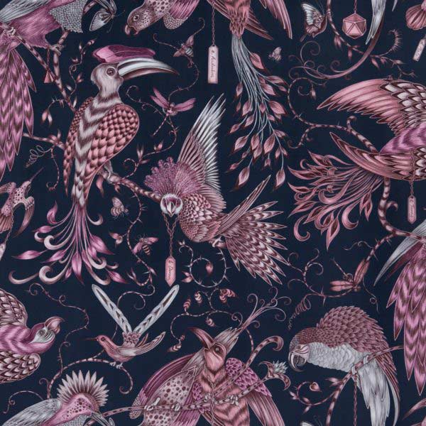 Audubon Pink Velvet Fabric by Emma J Shipley For Clarke & Clarke - F1207/01 | Modern 2 Interiors
