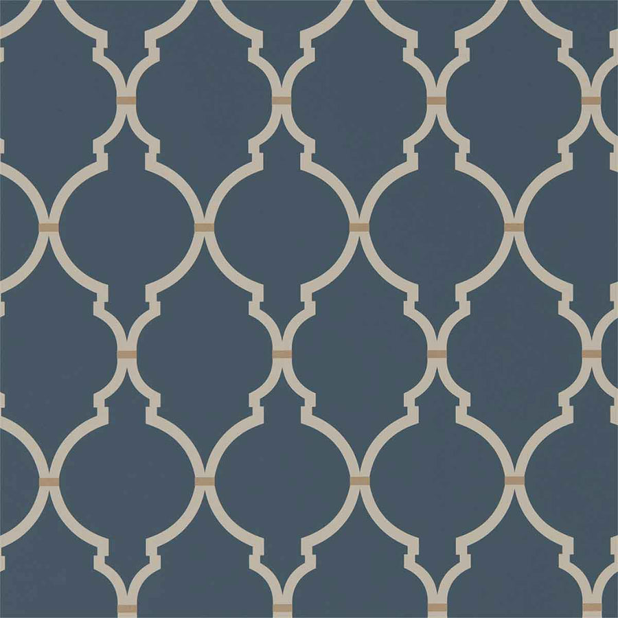 Empire Trellis Indigo & Linen Wallpaper by Sanderson - 216338 | Modern 2 Interiors
