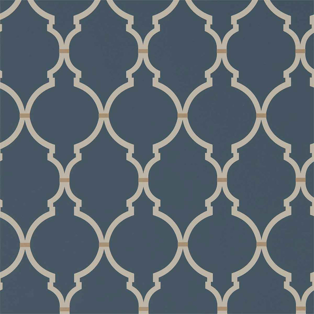 Empire Trellis Indigo & Linen Wallpaper by Sanderson - 216338 | Modern 2 Interiors