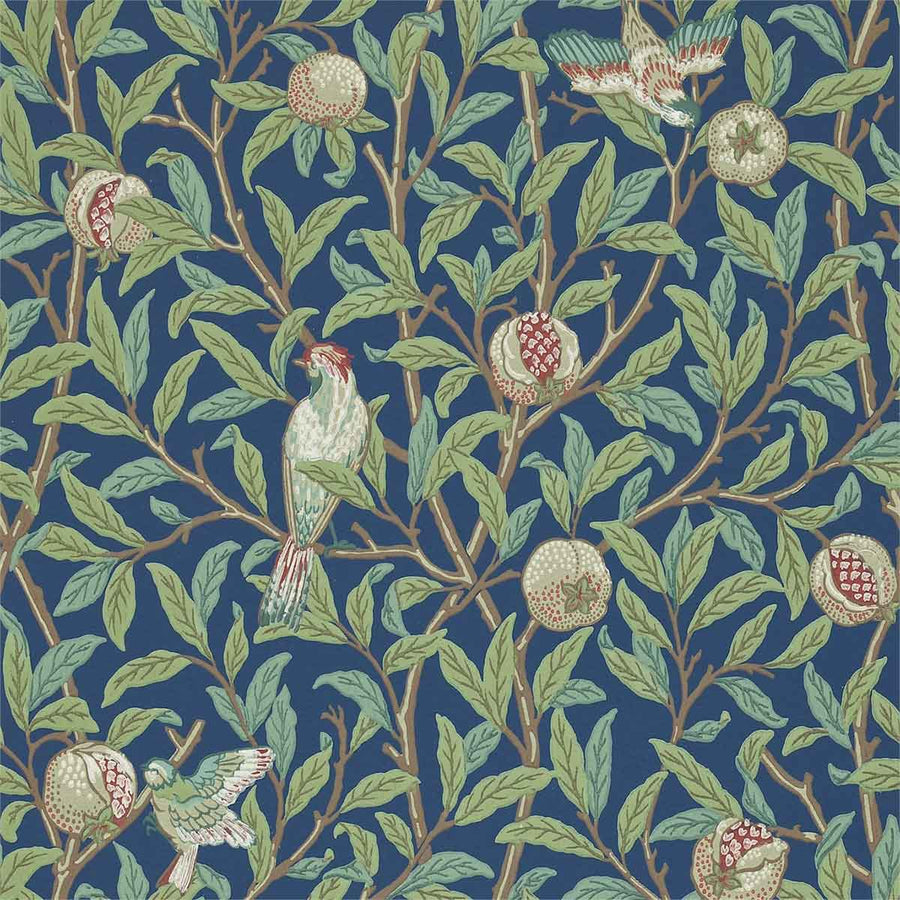 Morris And Co Bird & Pomegrante Wallpaper - Blue & Sage - 212540 | Modern 2 Interiors