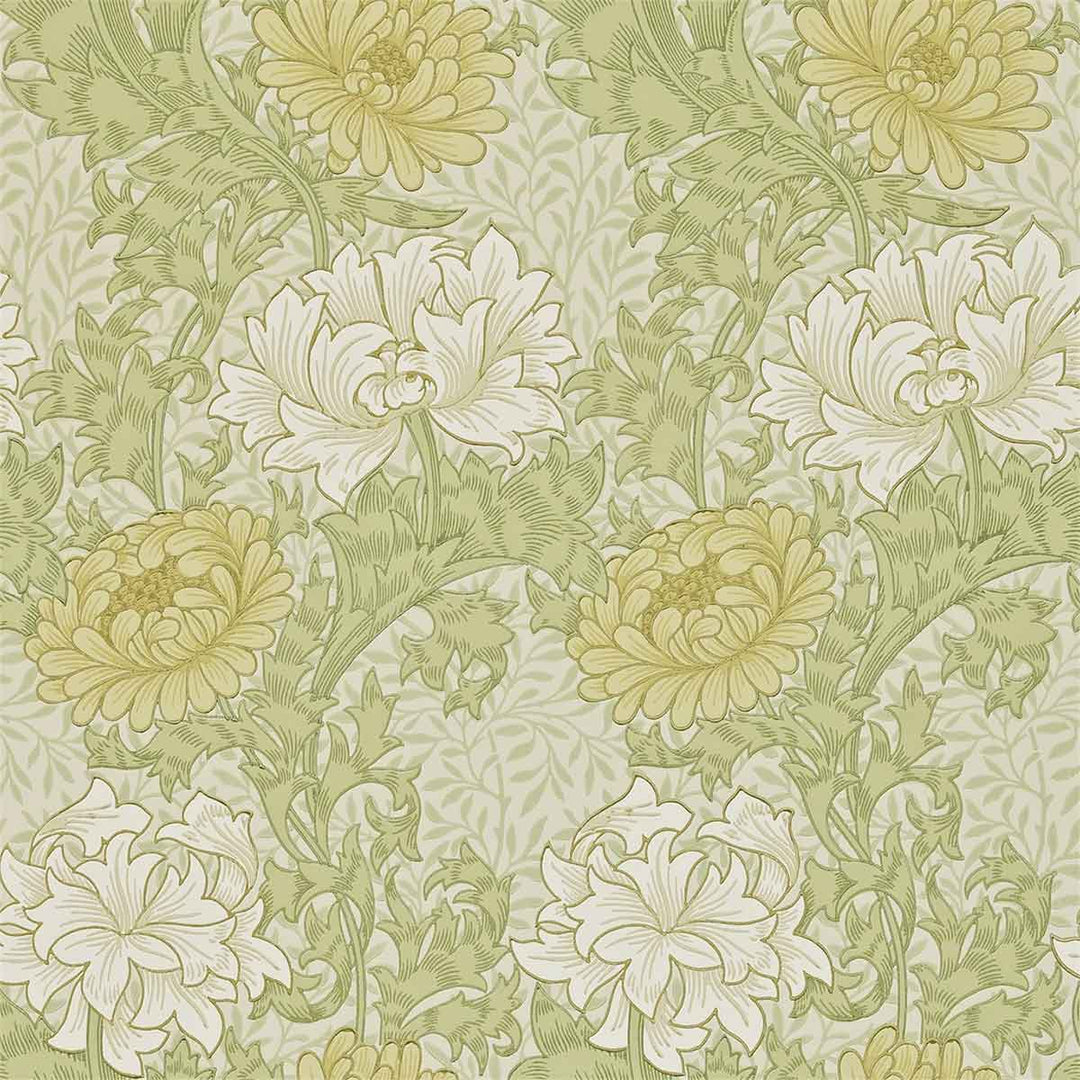 Morris And Co Chrysantemum Wallpaper - Pale Olive - 212545 | Modern 2 Interiors