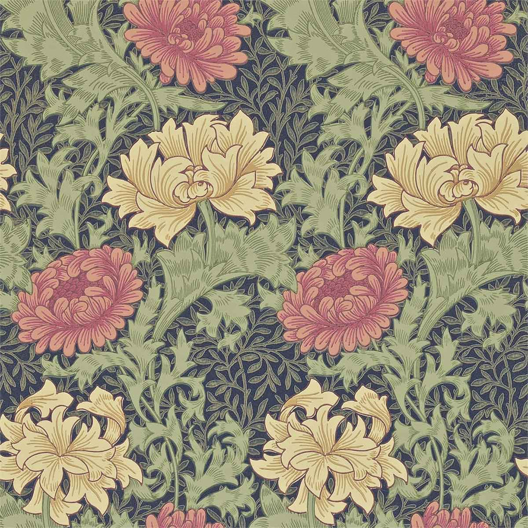 Morris And Co Chrysantemum Wallpaper - Indigo - 212549 | Modern 2 Interiors