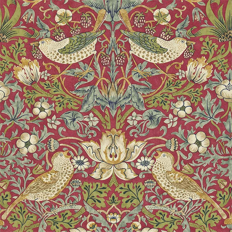 Morris And Co Strawberry Thief Wallpaper - Crimson & Slate - 212563 | Modern 2 Interiors