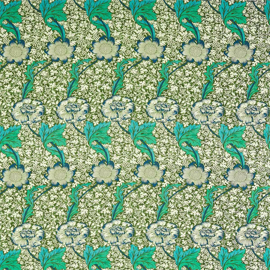 Kennet Olive & Turquoise Fabric by Morris & Co - 226856 | Modern 2 Interiors