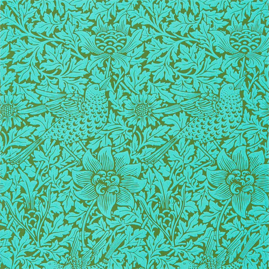 Morris And Co Bird & Anemone Wallpaper - Olive & Turquoise - 216958 | Modern 2 Interiors