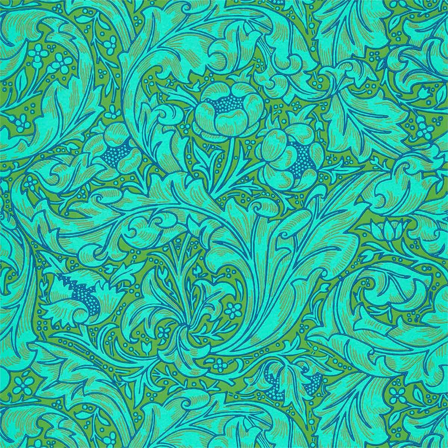Morris And Co Bachelors Button Wallpaper - Olive & Turquoise - 216959 | Modern 2 Interiors