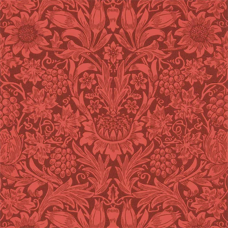 Morris And Co Sunflower Wallpaper - Chocolate & Red - 216960 | Modern 2 Interiors