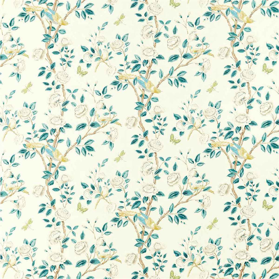 Andhara Teal & Cream Fabric by Sanderson - 226632 | Modern 2 Interiors