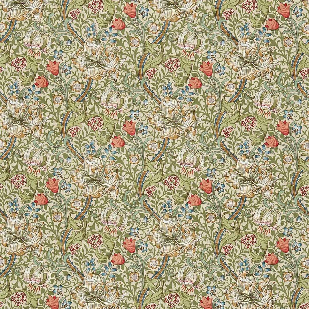 Golden Lily Green & Gold Fabric by Morris & Co - 226702 | Modern 2 Interiors