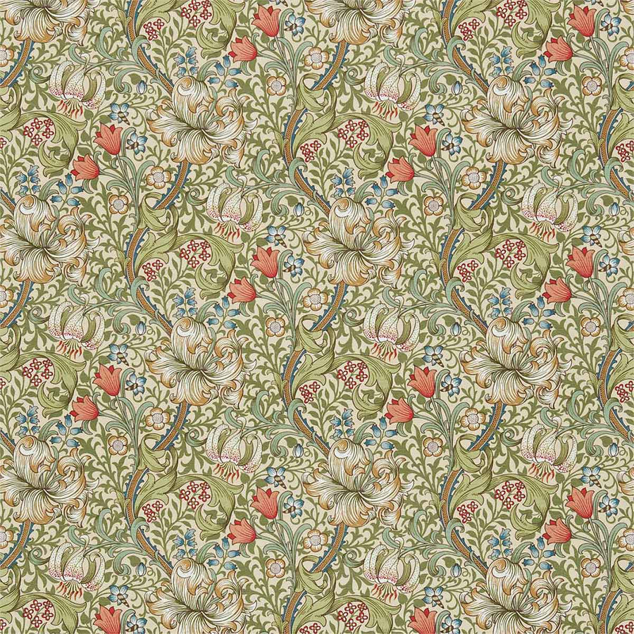 Golden Lily Green & Gold Fabric by Morris & Co - 226702 | Modern 2 Interiors