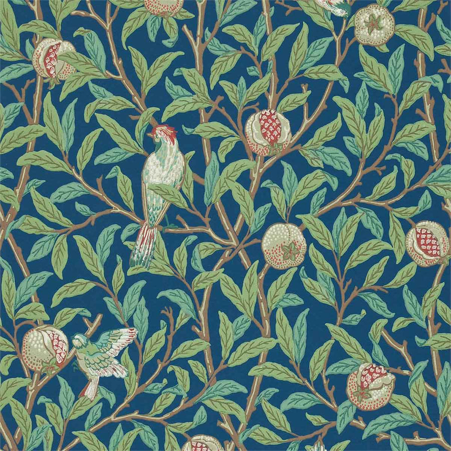 Morris And Co Bird & Pomegrante Wallpaper - Blue & Sage - 216815 | Modern 2 Interiors