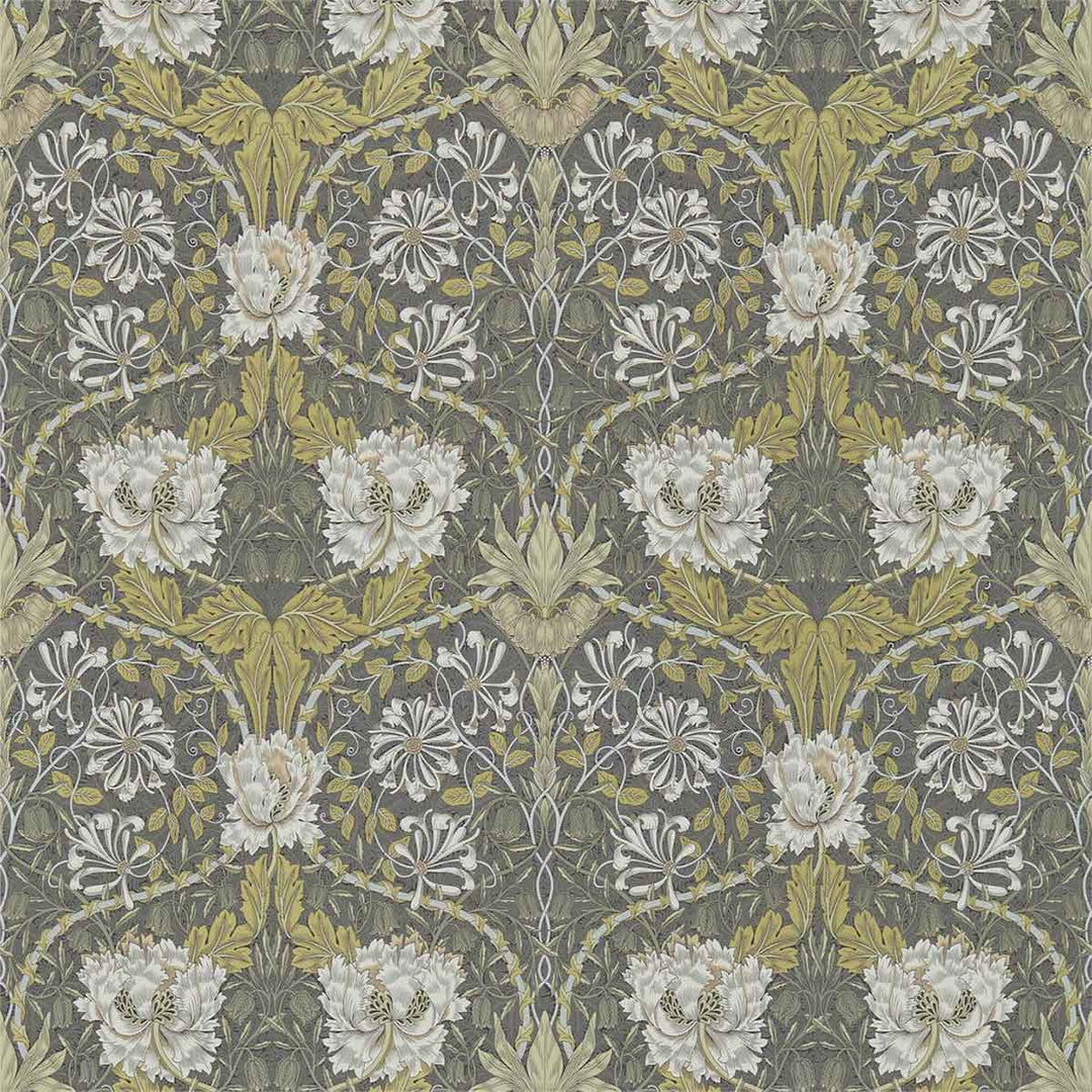 Morris And Co Honeysuckle Wallpaper - Charcoal & Gold - 216827 | Modern 2 Interiors