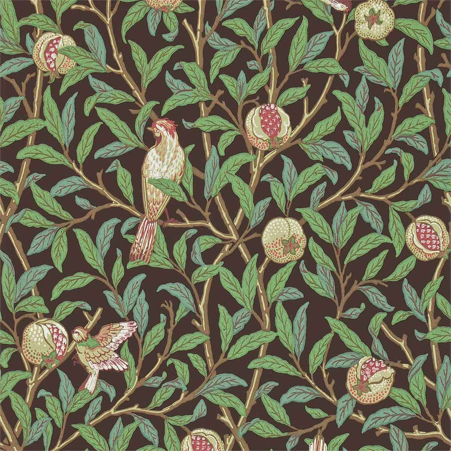 Morris And Co Bird & Pomegrante Wallpaper - Charcoal & Sage - 216867 | Modern 2 Interiors
