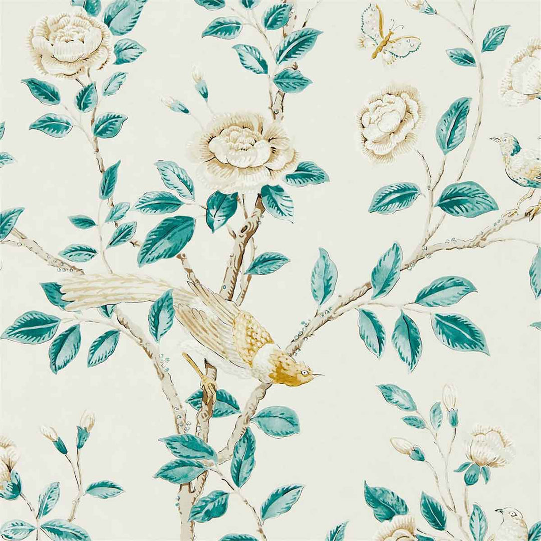 Adhara Teal & Cream Wallpaper by Sanderson - 216794 | Modern 2 Interiors
