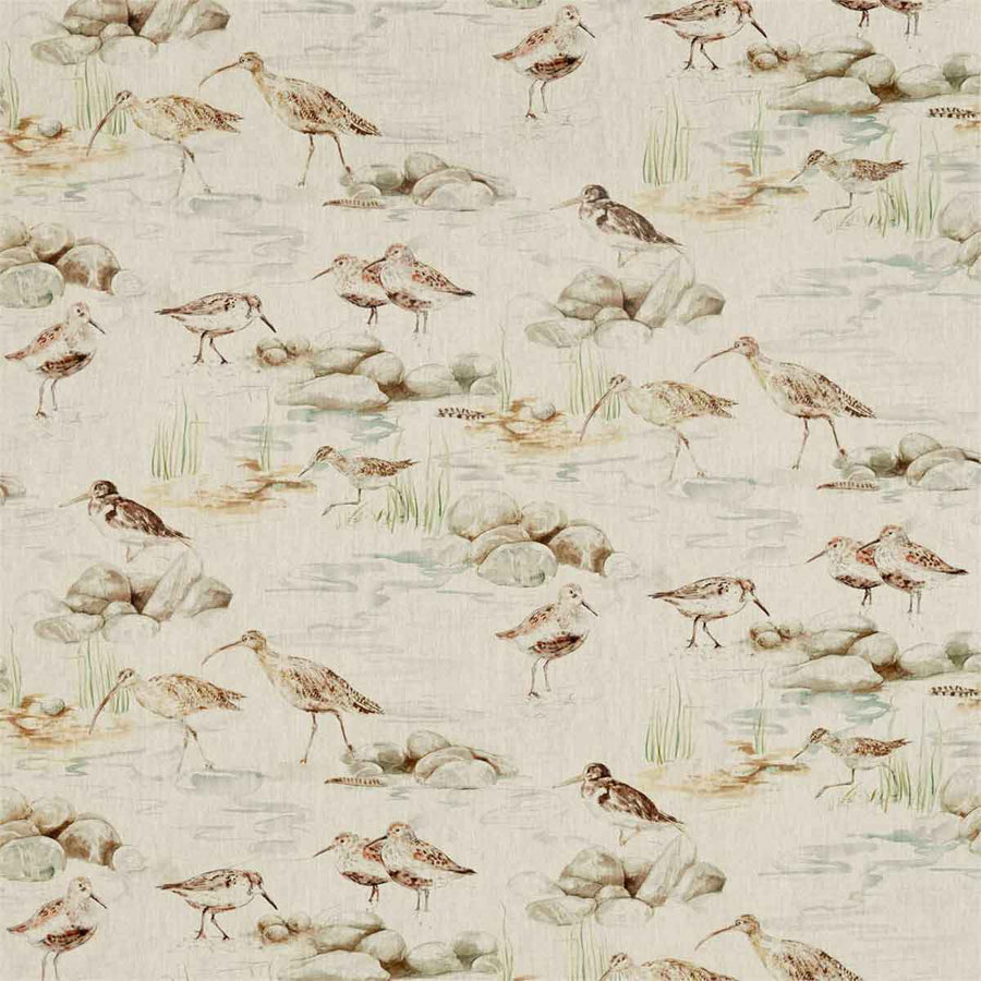 Estuary Birds Linen Eggshell & Nest Fabric by Sanderson - 226427 | Modern 2 Interiors