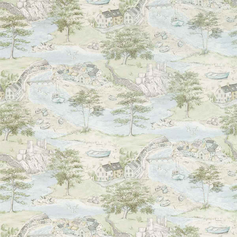 Sea Houses Tidewater Blue Fabric by Sanderson - 226435 | Modern 2 Interiors