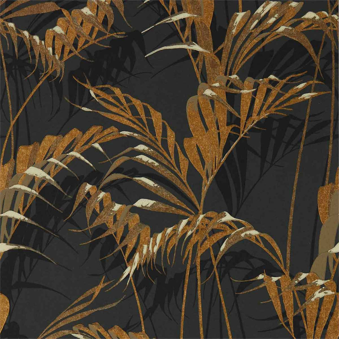 Palm House Charcoal & Gold Wallpaper by Sanderson - 216641 | Modern 2 Interiors