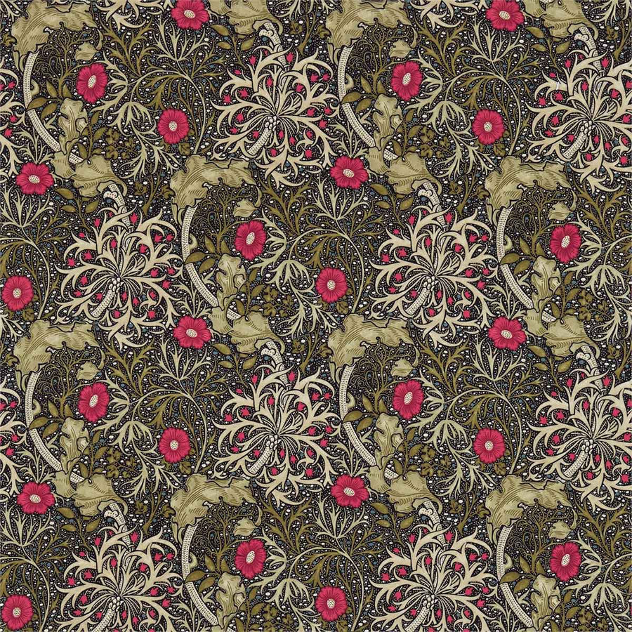 Morris Seaweed Ebony & Poppy Fabric by Morris & Co - 224471 | Modern 2 Interiors
