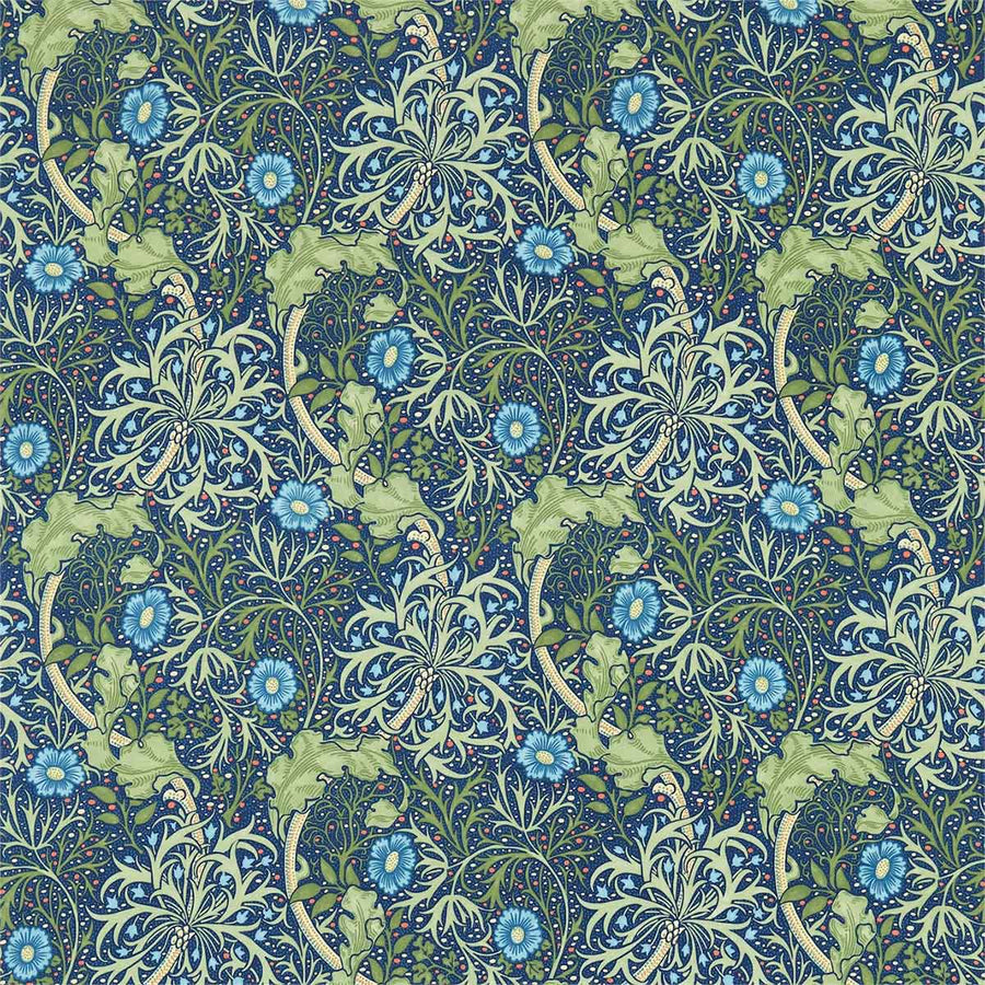 Morris Seaweed Cobalt & Thyme Fabric by Morris & Co - 224472 | Modern 2 Interiors